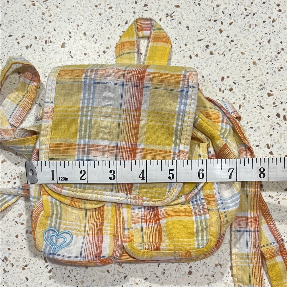 Roxy Yellow, Orange and Light Blue Plaid Cinch Mini Backpack - Picture 8 of 11